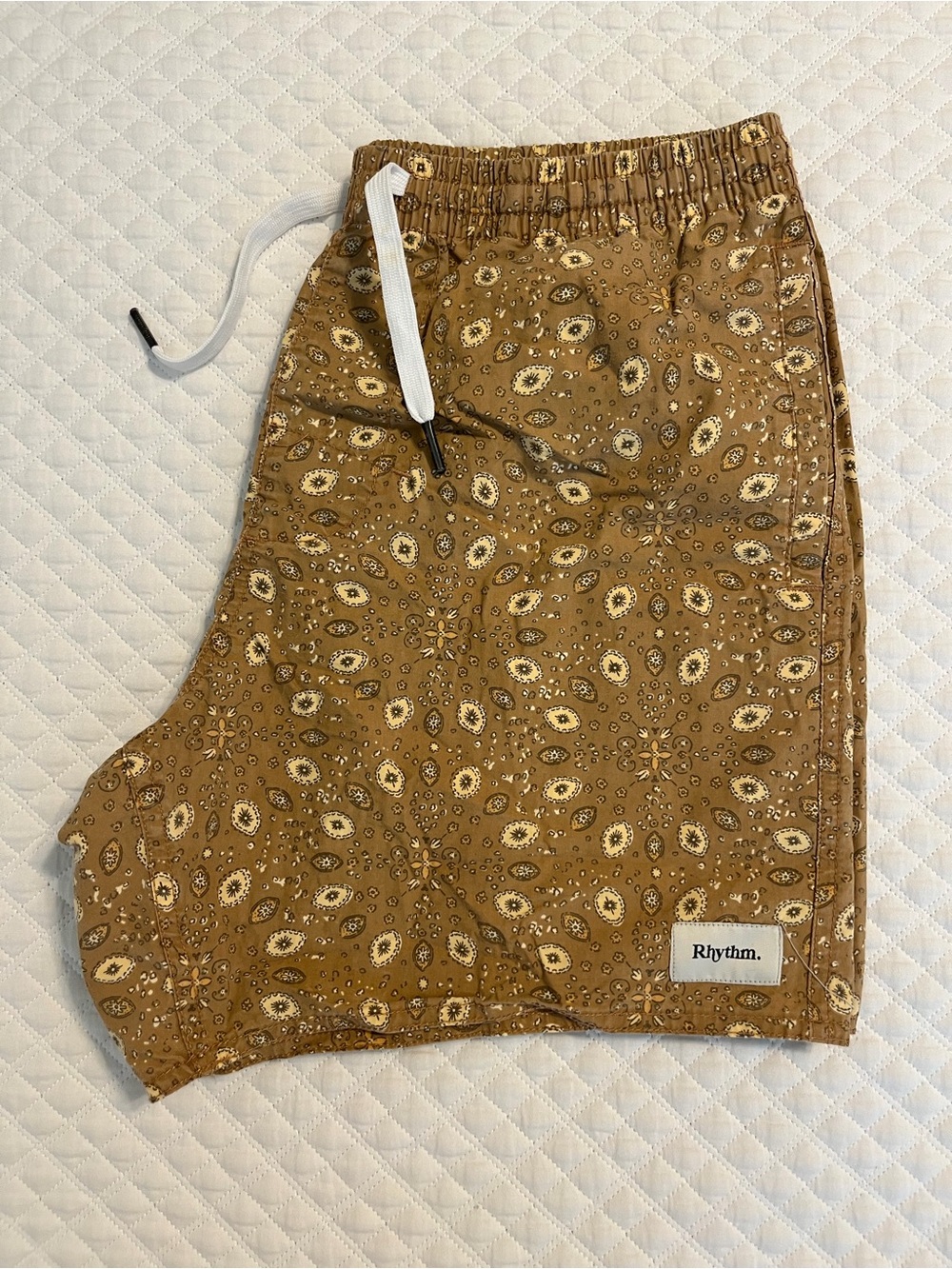 Rhythm. Men's Mustard Paisley Drawstring Hybrid Shorts